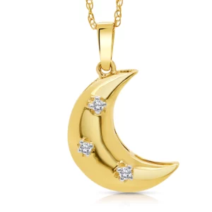 14K 0.03ct Diamond Half Moon Crescent Pendant - Image 1