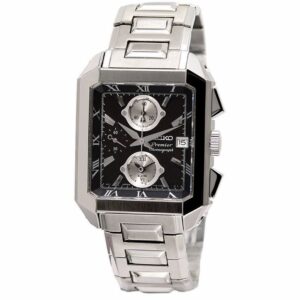 Seiko Men's Premier Black Dial Steel Bracelet Chronograph Alarm Watch - Image 1