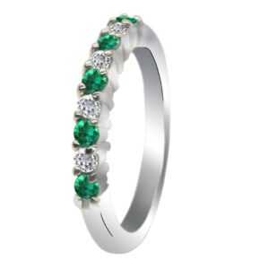 14K White Gold 0.15ctw Diamond and Emerald Ring - Image 1