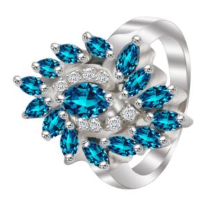 14K White Gold Blue and White Diamond Ring - Image 1