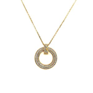 14K Circle Halo Diamond Necklace - Image 1